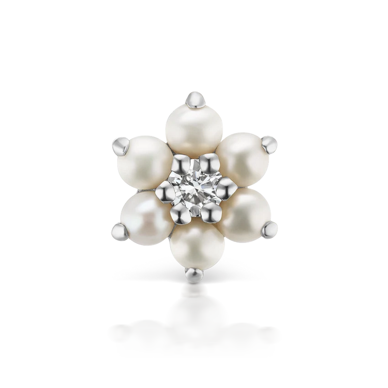 Maria Tash Pearl Flower with Diamond Center Threaded Stud Earring