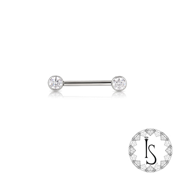 Industrial Strength Nipple Barbells - Forward Facing Bezel Faceted Gem (One Side)