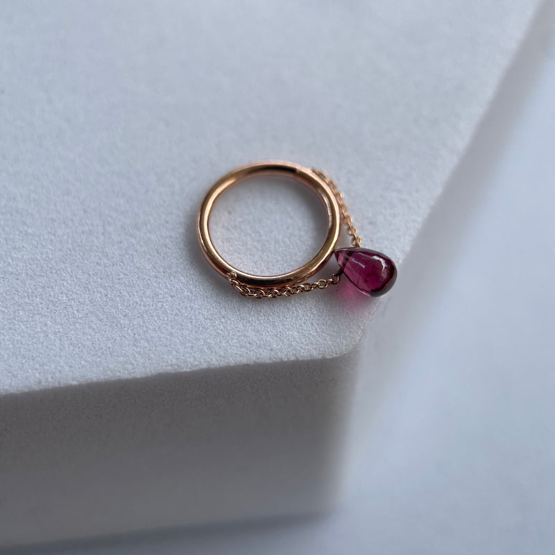 PUPIL HALL  RHODOLITE GARNET BRIOLETTE CHAINED SEAM RING NEW