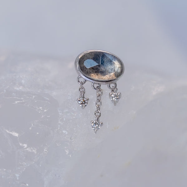Modern Mood Limited Edition 2025 Rose Cut Oval Labradorite with 3 Diamond and Chain Dangle