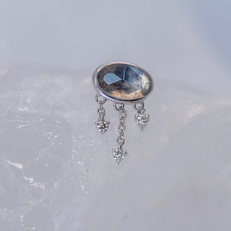 Modern Mood Limited Edition 2025 Rose Cut Oval Labradorite with 3 Diamond and Chain Dangle