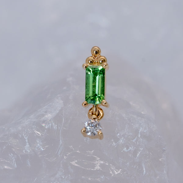 Modern Mood Limited Edition 2025 Tsavourite Garnet with 3 Cluster Gold Beads and Diamond Dangle