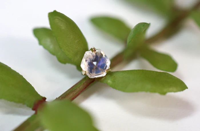 Modern Mood Moonstone Faceted Hexagon 3 Claw Prong Solitaire