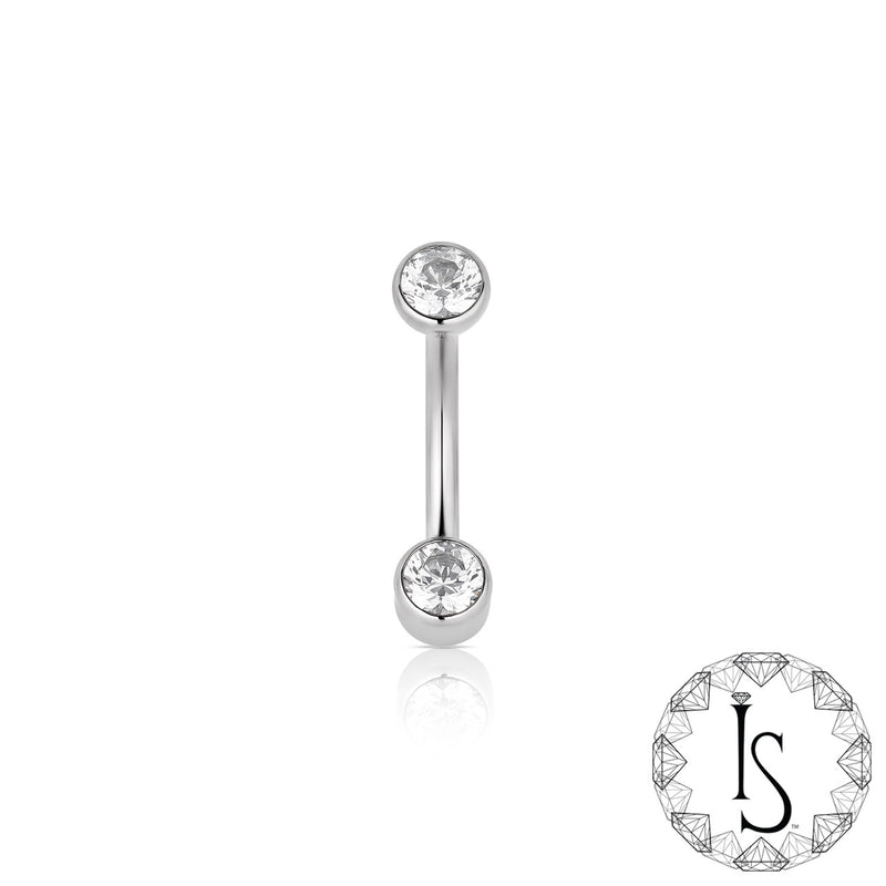 Industrial Strength Rook Curved Barbell - Double Bezel (Faceted Gem)