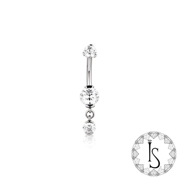 Industrial Strength Navel Curved Barbell - Double Titanium 2 Prong Round Faceted Gem with Dangle (Single)