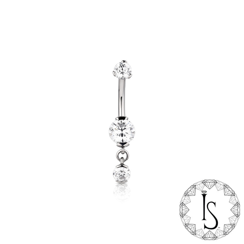 Industrial Strength Navel Curved Barbell - Double Titanium 2 Prong Round Faceted Gem with Dangle (Single)