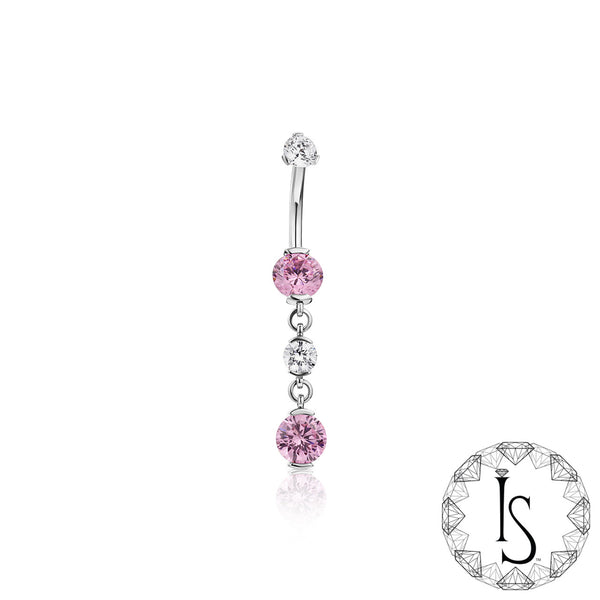 Industrial Strength Navel Curved Barbell - Double Titanium 2 Prong Round Faceted Gem with Dangle (Double)