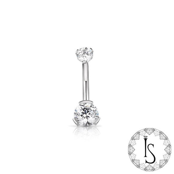 Industrial Strength Navel Curved Barbell - Double Titanium 3 Prong (Round Faceted Gem)