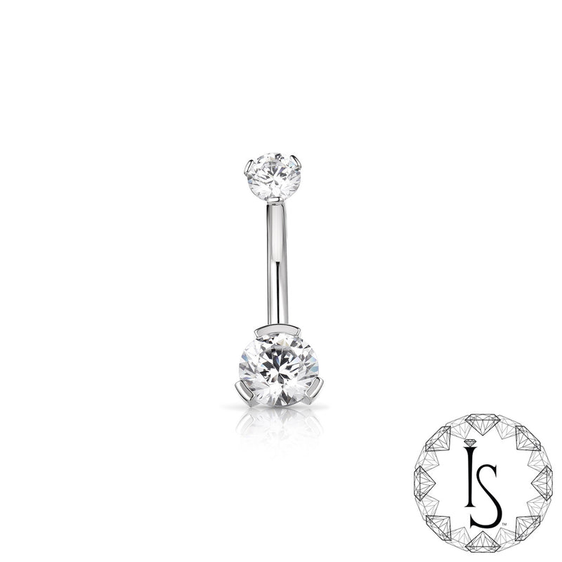 Industrial Strength Navel Curved Barbell - Double Titanium 3 Prong (Round Faceted Gem)