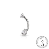 Industrial Strength Navel Curved Barbell - Double Titanium 3 Prong (Round Faceted Gem)