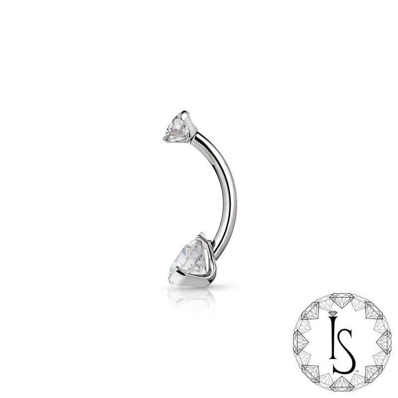 Industrial Strength Navel Curved Barbell - Double Titanium 3 Prong (Round Faceted Gem)