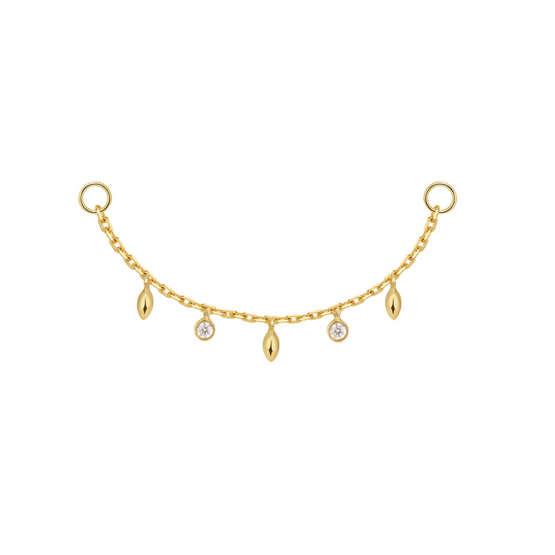 Modern Mood Chain with 5 dripping Bezel Diamonds and Marquise Gold Beads