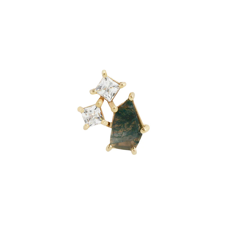 BUDDHA JEWELRY LYRA - MOSS AGATE + CZ - THREADLESS END